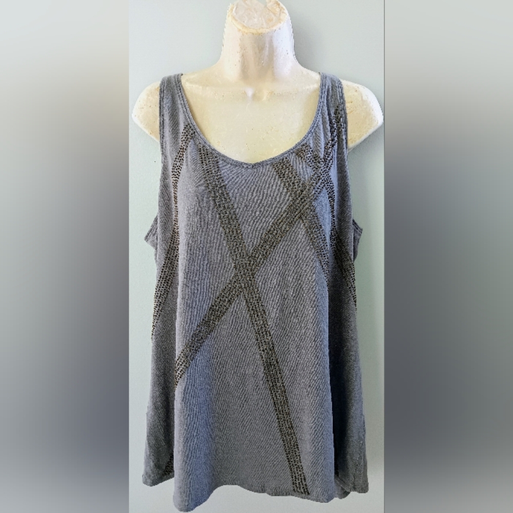 EILEEN FISHER SIZE LARGE 100% LINEN GRAY BEADED TANK TOP EUC!